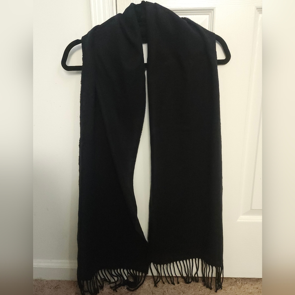 Black Cashmere Feel Scarf with Fringe